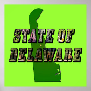 State of Delaware Picture Text and Map Poster