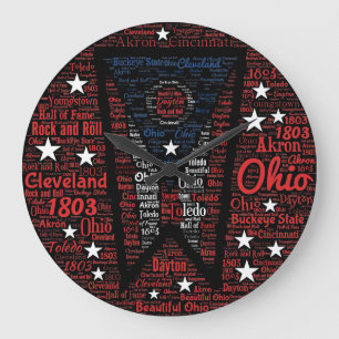 State of Ohio Word Art Round (Large) Wall Clock Große Wanduhr