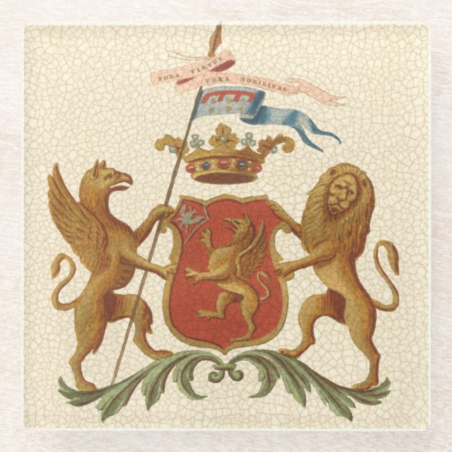 Stated Heraldic Abzeichen mit Griffin und Lion Glasuntersetzer (Vorderseite)