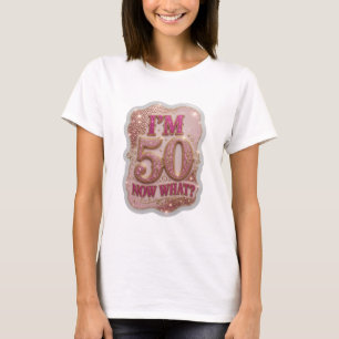 Statement Gold ICH BIN 50 WAS JETZT 3D-Textkunst T-Shirt