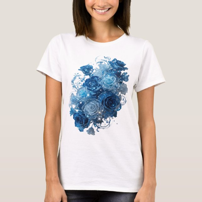 Statement Silber BLAUE ROSEN Textdesign T-Shirt (Vorderseite)
