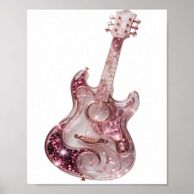 Statement Silber PINK GLITTER Gitarre Design Poster (Vorne)