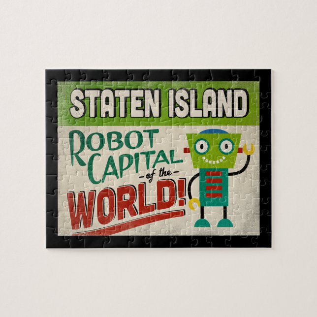 Staten Island New York Robot - Funny Vintag (Horizontal)