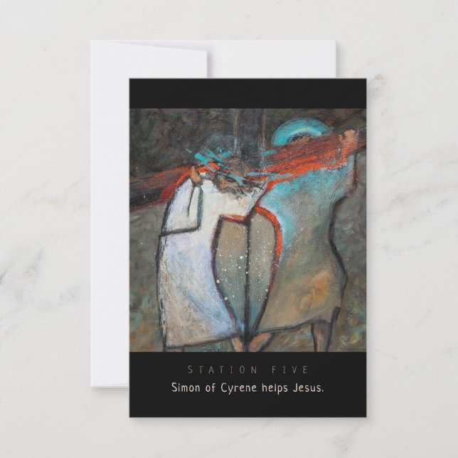 Station Five, Simon Cyrene hilft, Prayer Card (Vorderseite)