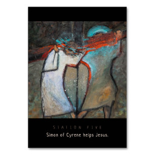 Station Five, Simon Cyrene hilft, Prayer Card Tischnummer