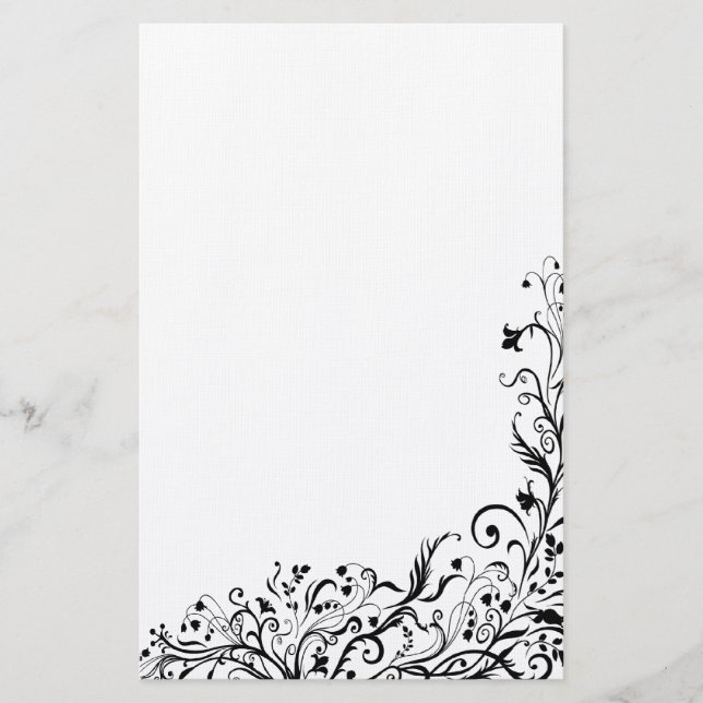 Stationäre schwarze Flora Briefpapier (Vorderseite)