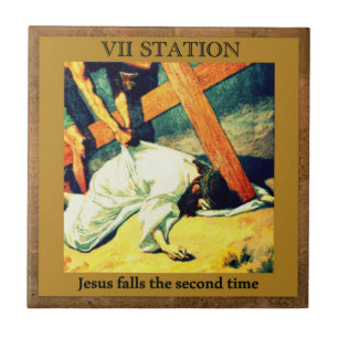 Stationen des Kreuzes Nr. 7 von 15 Jesus fällt 2n Fliese
