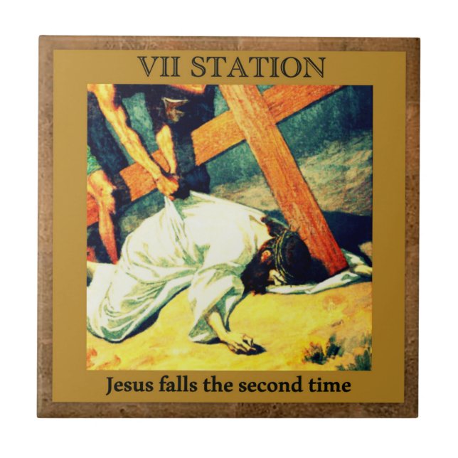 Stationen des Kreuzes Nr. 7 von 15 Jesus fällt 2nd Fliese (Vorderseite)