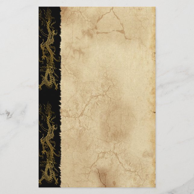 Stationery Gold Dragon Asian Perchment Effect Briefpapier (Vorderseite)