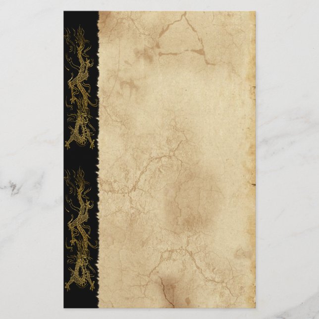 Stationery Gold Dragon Asian Perchment Effect Briefpapier (Vorderseite)
