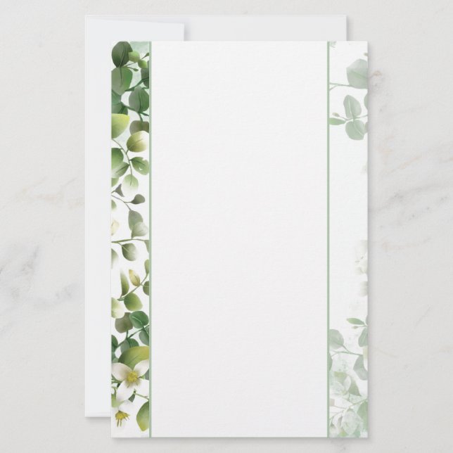 Stationery Paper-Greenery & White Blume Briefpapier (Vorderseite)