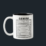 Statistiken zu Gemini Star Sign Nutrition Zweifarbige Tasse<br><div class="desc">Dies ist das ideale Geschenk,  das Sie jeden Tag im Büro oder bei der Zuhause benutzen können. Print wird auf beiden Seiten angezeigt. Details und Prozentwerte können nach Ihren persönlichen Vorlieben geändert werden.</div>