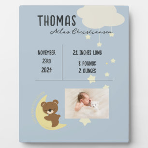 Statistiques de naissance Bébé Ours Douche Plaque 
