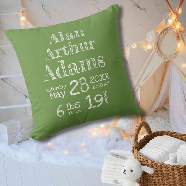 Statistiques de naissance verte moderne Coussin bé (Créateur téléchargé)