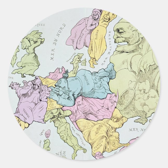 Statistische Karte Europas | 1871 Runder Aufkleber (Vorderseite)
