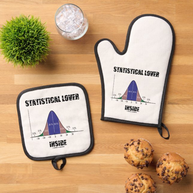 Statistischer Lover Inside Bell Curve Geek Spaß Ofenhandschuh & Topflappen-Set (Oben Unten)