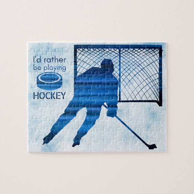 Stattdessen spielen - der blaue Hockey-Spieler (Horizontal)