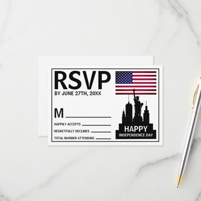 Statue de la Liberté, Carte RSVP Fête de l'Indépen (Devant/Arrière en situation)