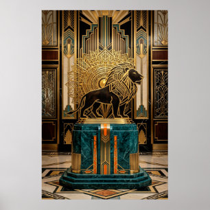 Statue de lion Art Déco royale en feuille d'or