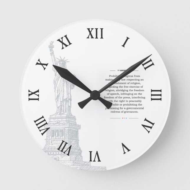 Statue der Freiheit USA 1. Änderung der Redefreihe Runde Wanduhr (Vorderseite)
