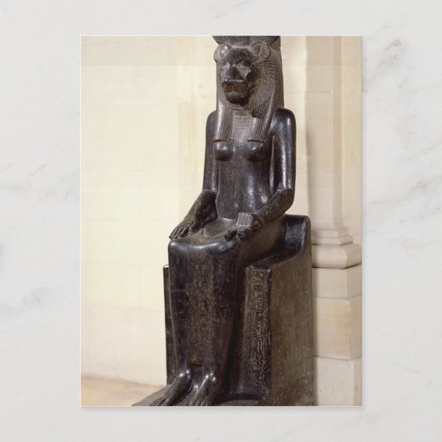 Statue der lionenköpfigen Göttin Sekhmet Postkarte (Vorderseite)