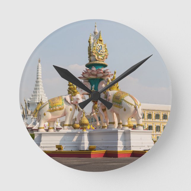 Statue der rosa Elefanten Bangkok Thailand Runde Wanduhr (Vorderseite)