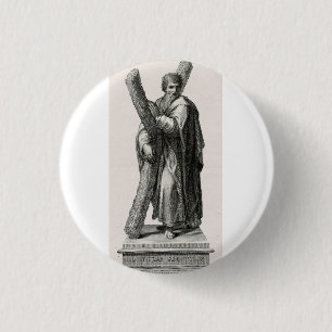 Statue des Heiligen Andreas Apostel mit Kreuz Button