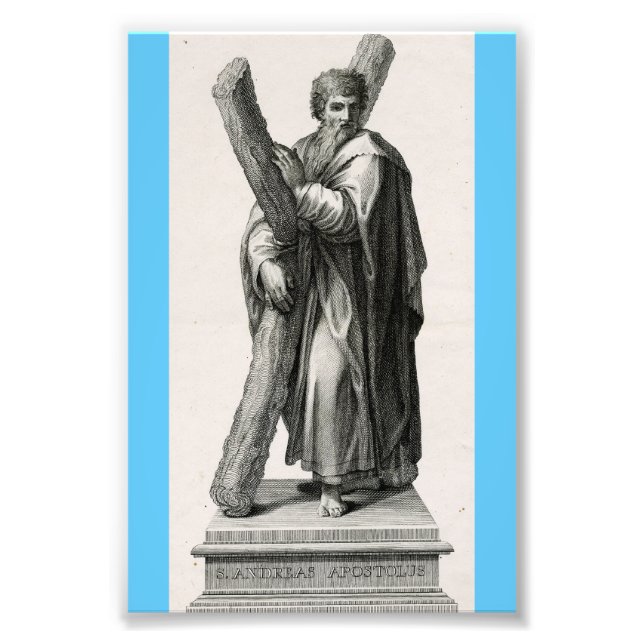 Statue des Heiligen Andreas Apostel mit Kreuz Fotodruck (Vorne)