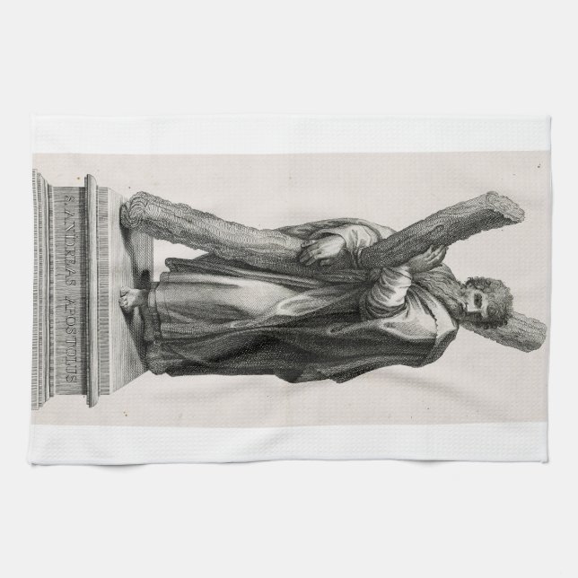 Statue des Heiligen Andreas Apostel mit Kreuz Geschirrtuch (Horizontal)