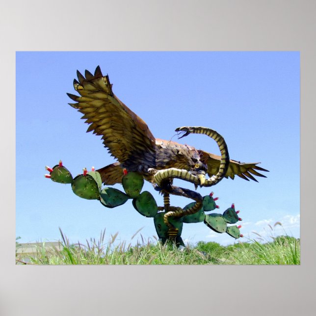 Statue des mexikanischen Wappens Poster (Vorne)