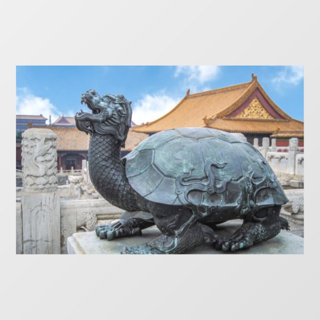 Statue einer Schildkröte in der Verbotenen Stadt - Fensteraufkleber (Blatt)