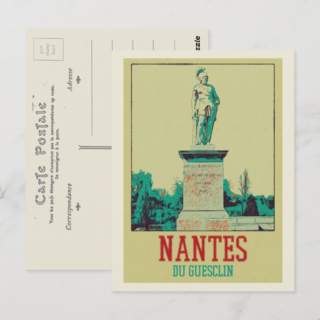 Statue Nantes Du Guesclin Frankreich Postkarte (Vorne/Hinten)