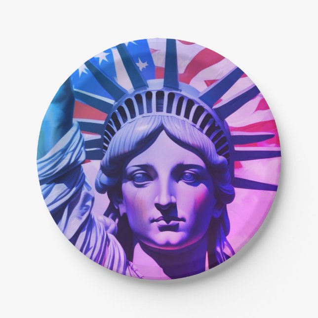 Statue of Liberty & American Flag Art New York Pappteller (Vorderseite)