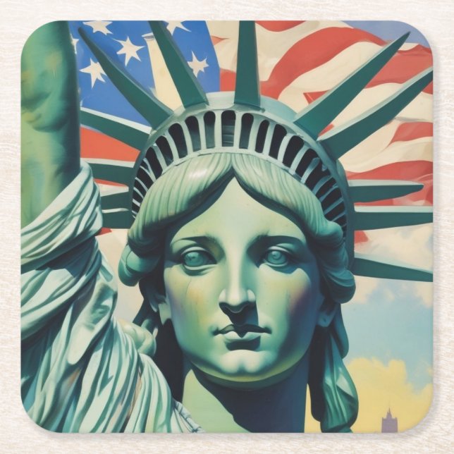 Statue of Liberty & American Flag Art New York Rechteckiger Pappuntersetzer (Vorderseite)