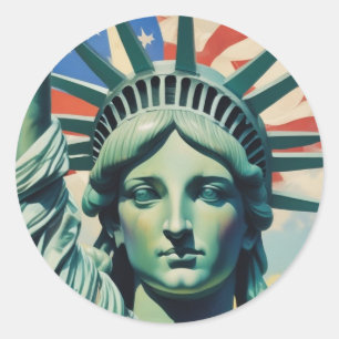 Statue of Liberty & American Flag Art New York Runder Aufkleber
