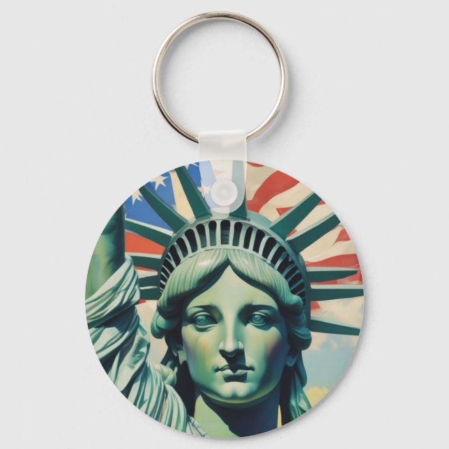 Statue of Liberty & American Flag Art New York Schlüsselanhänger (Vorderseite)