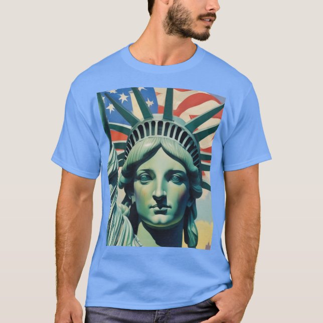Statue of Liberty & American Flag Art New York T-Shirt (Vorderseite)