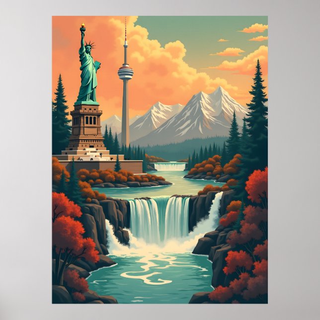 Statue of Liberty and CN Tower Landscape Poster (Vorne)