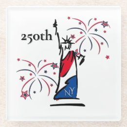 Statue of Liberty mit Feuerwerk 250. Unabhängigkei Glasuntersetzer