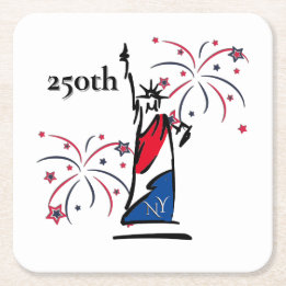 Statue of Liberty mit Feuerwerk 250. Unabhängigkei Rechteckiger Pappuntersetzer