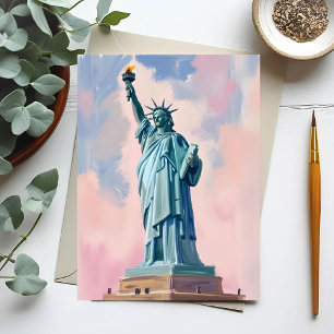 Statue of Liberty Pastell-Sonnenuntergang NYC Aqua Postkarte