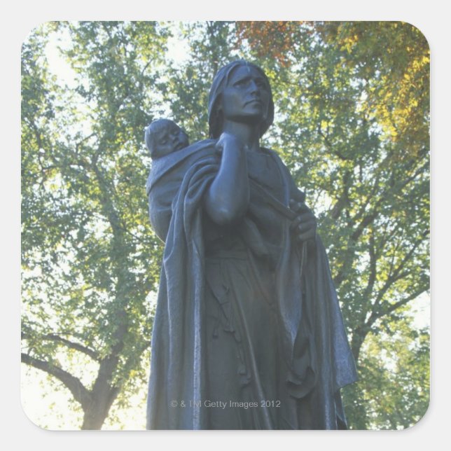 "Statue Sacagawea und ihr Sohn, Führer auf der Quadratischer Aufkleber (Vorderseite)