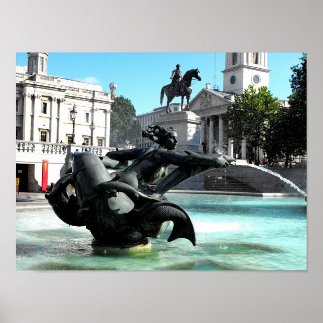 Statue und Brunnen am Trafalgar Square Poster (Vorne)