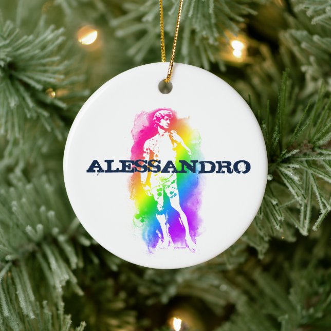 Statue von David Rainbow Watercolor Personalisiert Keramik Ornament (Baum)