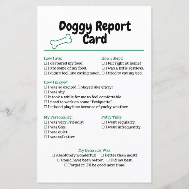 Status der Checkliste für die Dog-Berichtskarte (Vorderseite)