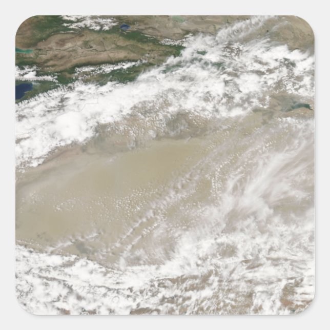 Staub und Wolken schweben über dem Taklimakan Des Quadratischer Aufkleber (Vorderseite)