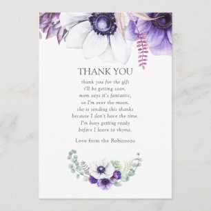 Staub-Violett-Aquarell-Blumen-Baby-Shower-Dankesch Dankeskarte