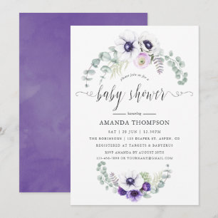 Staub-Violette-Blumen-Baby-Party Einladung