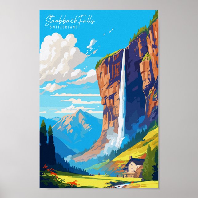 Staubbach Falls Vintage Reise Illustration Poster (Vorne)
