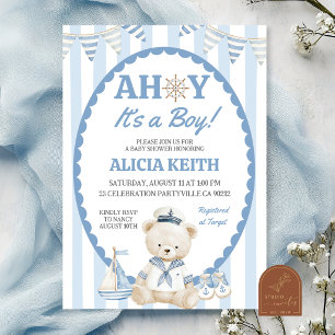 Staubblau Ahoy, es ist ein Junge, Segler-Baby-Part Einladung